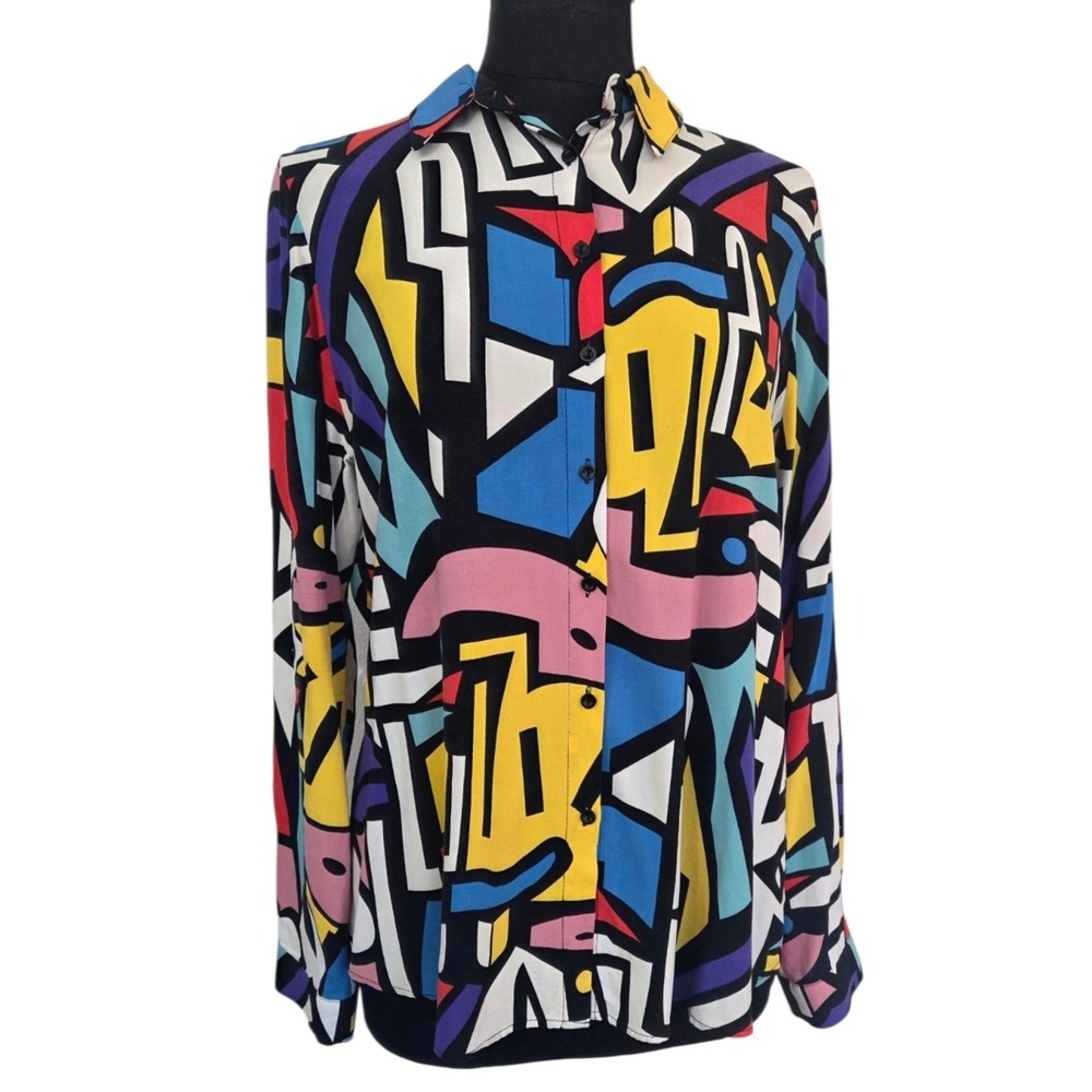 Vtg Big Dart Retro Pop Art Shirt Blouse Art To Wear Artsy Geometric Women's L